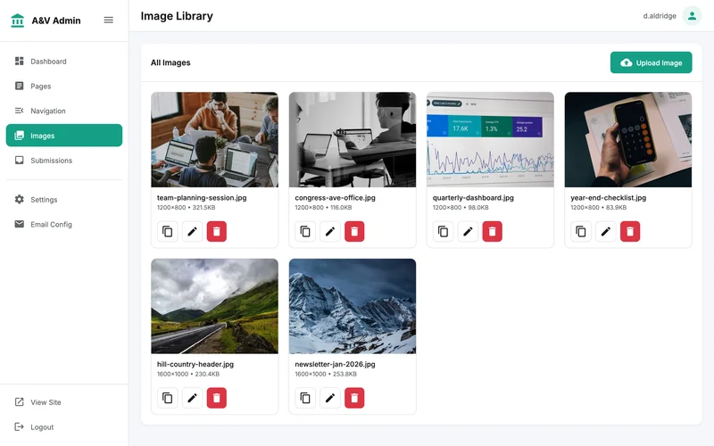 Upload once, reuse anywhere — the image library behind every page